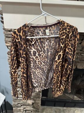 Lucky Brand Leopard Print Open Front Cardigan - Brown & Black 100% cotton M